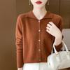 Cardigan de Lã Pura Feminino Solto All-match com Gola Boneca Outono e Inverno 2024 Suéter Tricô Top Redutor de Idade Gola Polo