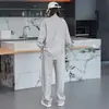 Nuevo Traje Deportivo Casual Sencillo Estilo Perezoso de Primavera y Otoño Moda Masculina Versátil Chaqueta Cardigan Pantalones de Pierna Ancha Conjunto de Dos Piezas