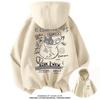 Sudadera con capucha de estilo universitario, holgada, versátil, a la moda, estilo japonés, estampado de gato de dibujos animados, para parejas