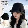 Novo Chapéu de Feltro de Lã da Moda para Mulheres, Chapéu Bucket de Topo Arredondado Estilo Coreano para Primavera e Outono, Chapéu Cloche Britânico Versátil Retrô de Celebridade da Internet