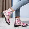 Botas Martin de cadarço com estampa floral plus size transfronteiriças 2024 outono e inverno novo temu comércio exterior bico redondo salto quadrado botas femininas