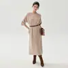 Vestido de Tricô Feminino Gola Redonda de Cashmere Comprimento Médio Mangas Sete Quartos Acima do Joelho Saia Longa Outono Inverno Novo Pulôver Camada Interna