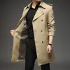 Novo Casaco Longo Masculino de Lapela Dupla para Primavera e Outono Estilo Coreano Slim Fit Trench Coat com Cinto