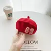 Touca Vermelha para Bebê Estilo Primavera e Outono para Meninas Recém-Nascidos 0-1-3 Anos Boina Chapéu de Tricô Chapéu de Abóbora
