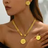 Collar de Cadena Gruesa con Colgante Redondo de Aleación Europeo y Americano Transfronterizo para Mujer, Joyería de Moda Dorada Simple y Elegante, Conjunto de Joyería de Moda