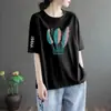 Despacho de Aduana de Comercio Electrónico Transfronterizo: Último Stock de Tops de Marca Grande de Comercio Exterior para Mujer, Petite, Holgados, Estampados, Versátiles, Camisetas de Manga Corta