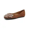 Weiwei Lady 5933-45 Elegantes Zapatos Planos Retro con Pedrería para Mujer Estilo Francés Punta Cuadrada Baja Zapatos de Salón para Mujer Cómodos de Usar