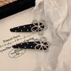 Pinza para el Cabello Elegante de Estilo Francés con Puntos Florales Negros para Mujer, Accesorio de Alta Gama para Otoño e Invierno, Adecuado para Uso Diario y Lavado de Cara