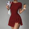Nuevo Vestido Deportivo de Dos Piezas Falsas Anti-reflejos Ajustado con Tirantes Adelgazantes Casual Fitness Espalda Bonita Vestido de Yoga Tenis