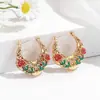 Brincos Étnicos Multicores Estilo Europeu e Americano para Mulheres, Joia Exquisita de Flor de Rosa Pequena Fresca, Joia Popular Estilo Resort na Floresta