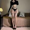 Medias Sexys, Liguero Sexy, Entrepierna Abierta y Cerrada, Tubo Largo de Encaje de Una Pieza, Red de Pesca hasta la Rodilla, Liguero de Tentación de Seda Negra para Mujer