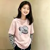 Camiseta de algodón puro para niña, estilo dos piezas falsas, manga larga, primavera y otoño, estilo coreano, camiseta básica elegante para niños mayores, top de moda infantil