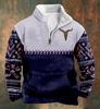 Camisa informal de moda con estampado retro para hombre, sudadera de manga larga con cuello alto y media cremallera, producto nuevo transfronterizo 2023
