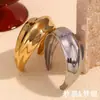 Joia Elegante de Aço Inoxidável, Banhada a Ouro 18K, Superfície Curva Côncavo-Convexa, Pulseira Aberta Lisa para Mulheres, Pulseira de Aço Inoxidável