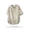 2026 Nuevo Estilo de Verano Camiseta de Manga Corta Holgada con Cuello en V de Lino Imitación Talla Grande Moda Casual Perezosa Delgada para Hombre