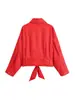 Zr Comercio Exterior Transfronterizo Wholesale 2026 Nuevo Estilo Europeo y Americano Moda para Mujer Abrigo Corto Rojo de Manga Larga con Solapa y Cinturón