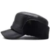 Chapéu de Algodão Masculino de Inverno para Meia-Idade com Forro de Veludo Quente e Proteção para as Orelhas Chapéu de Couro Chapéu Plano Espesso para Proteção contra o Frio para Pai Avô