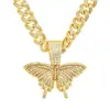 Lámpara Colgante de Mariposa con Incrustaciones de Diamantes Transfronteriza Cadena Cubana de Lujo Hip-Hop Unisex Accesorios de Joyería Collar Hip-Hop Venta al por Mayor