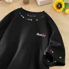 Camiseta Bordada de Manga Corta Colorida para Hombre en Verano, Estilo Perezoso Americano Pareja, Camiseta de Cuello Redondo Holgada de Manga Media de Alta Gama