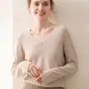 Suéter de lana fina para mujer, tejido de punto con cuello en V, jersey holgado, fino, otoño, nuevo estilo, top base adelgazante