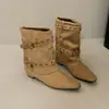 Pantalones Botas de Caballero Hebilla de Cinturón Botas Otoño Invierno Mujer Botas Nuevas de Mezclilla Gamuza Tacón Grueso Botines Mujer Punta Cuadrada 2026 Occidental