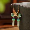 Yilu prata S925 prata de lei banhado a ouro jade Hetian estilo nacional esmalte cloisonné Lótus brincos longos temperamento clássico gancho de prata para orelha