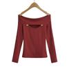 Camiseta sexy de fondo hueco para mujer estilo europeo y americano con hombros descubiertos, top ajustado hueco en el pecho, camiseta de hombros descubiertos para chica hot