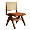 Cadeira de Jantar de Madeira Maciça com Rattan Estilo Antigo Silencioso Cadeira de Chá para Varanda Cadeira com Encosto para Cafeteria Cadeira de Rattan de Designer Sem Braços