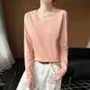 Suéter de Tricô de Algodão Puro com Gola Redonda Baixa de Manga Longa para Mulheres, Cor Sólida, Caimento Solto, Camisa Base - Nova Coleção Outono/Inverno 2026