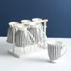 Juego de Taza de Agua de Cerámica Escandinava con Escurridor Sala de Estar Juego de Agua de Bienvenida Hermosa Taza Taza de Té de la Tarde con Rayas de Puntos