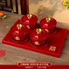 Tazas de Té para Brindis de Boda, Tazas y Cuencos de Pareja Dragón y Fénix, Juego de Cuenco y Palillos de Boda, Juego de Té Rojo para Novios