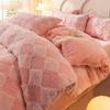 Invierno Clase A jacquard tridimensional conejo felpa juego de cuatro piezas sábana de terciopelo de leche engrosada funda de edredón forro polar sin pelusa gorro de cama 4