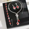 Set de Joyería Nupcial Ecológico Europeo y Americano, Collar con Colgante de Gota de Agua de Alta Gama, Aretes, Pulsera, Accesorios de Fiesta para Mujeres