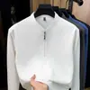 Sudadera de manga larga para hombre, color liso, con media cremallera, modelo nuevo otoño 2026, cuello alto, 80% algodón, camiseta de manga larga casual y transpirable para hombre