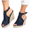 2022 Sandalias de Cuña con Suela Gruesa de Pescado para Mujer de Talla Grande Transfronterizas Sandalias Casuales de Moda con Hebilla de Gamuza para Mujer