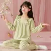 Pijama Infantil para Niñas, Nuevo Conjunto de Ropa de Casa de Manga Larga de Algodón Peinado para Niñas Mayores, Ropa para Aire Acondicionado