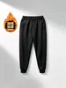 Pantalones de Invierno y Otoño con Forro de Terciopelo Cálido para Amarrar los Pies para Hombre, Engrosados, Cortavientos, con Cremallera, Casual, Pierna Recta, Pantalones Deportivos de Lana de Cordero