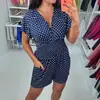 Moda Verão Europeia e Americana Transfronteiriça 2026 Novo Macacão Quente Mais Vendido com Bolinhas Decote V Manga Curta Cintura Alta Elástica Shorts de Perna Larga