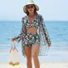 Mingyi Moda Nueva Sexy Bikini Europeo y Americano BIKINI Traje de Baño de Tres Piezas para Mujer Multicolor Estampado de Alta Gama