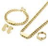 Moda nueva europea y americana acero inoxidable cadena cubana oro cuadrado marca collar aretes juego de cuatro piezas joyería para mujer al por mayor