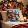 Funda de Almohada de Muñeco de Nieve y Reno de Amazon Atmósfera Navideña Funda de Cojín Decorativa Impresa para Sala de Estar Funda de Almohada de Sofá de Poliéster