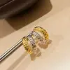 Pendientes de Tachuela S9 de Plata de Ley Vintage de Diseñador Doble Tubo Martillado Forma de C Bicolor Pendientes Versátiles de Lujo Ligero con Electrochapado Separado por Color