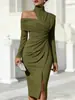Amazon 2026 Primavera Transfronteriza Europea y Americana Nuevo Producto Color Sólido Elegante Casual Hombros Descubiertos Abertura Vestido para Mujer