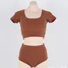 Traje de baño mujer Corea del Sur bikini de triángulo dividido media manga push up sexy ins cintura alta cubre vientre traje de baño para aguas termales