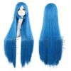 Peluca de Cosplay Bidimensional para Mujer, Cabello Largo, Estilo Anime, Negra, Morada, Roja, Colorida, Blanca, 100 cm, Cabello Largo Recto Negro, Peluca de Cabeza Completa