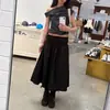 Falda Elegante de Diseño Francés con Pliegues y Cordón Adelgazante de Longitud Media para Mujer Nueva Moda Dongdaemun Coreano