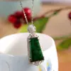 Collar Colgante de Plata S925 Incrustado con Jade Verde Brillante Moda Versátil Colgante Simple