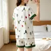 Pijama de verano elegante y sencillo para mujer, de manga corta y pantalón corto con bordes suaves en contraste, conjunto de dos piezas para estar en casa, ligero