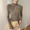 Nuevo suéter de punto de cachemira sin costuras de una pieza para otoño e invierno, de corte ajustado para mujer, con cuello alto medio, una capa base de punto ajustada