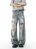 Estilo Americano 2026 Nuevos Jeans Rotos Sueltos Retro Adelgazantes Pierna Recta Largo Hasta el Suelo Pantalones Casuales Moda Masculina